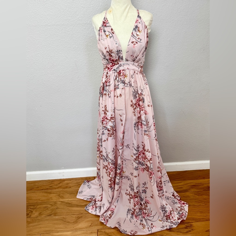 SHEIN Pink Floral Long Dress Small